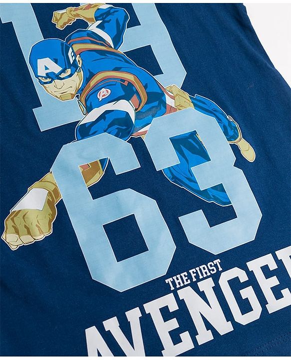 Pine Kids Marvel Single Jersey Knit Sleeveless T-Shirt & Shorts Set with Avengers Graphics - Blue