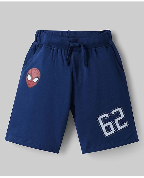 Pine Kids Marvel 100% Cotton Knit Sleeveless Tank Collar Neck T-Shirt & Shorts Set With Spider Man Graphic - Navy Blue & White