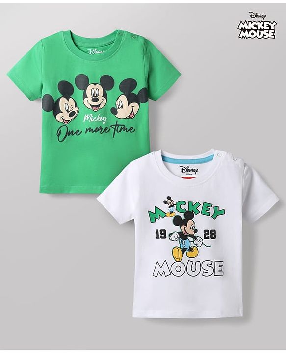 Babyhug Disney Cotton Knit T-Shirts Half Sleeve with Mickey Mouse Graphic Multi Color 3-6 Months Pack of 2