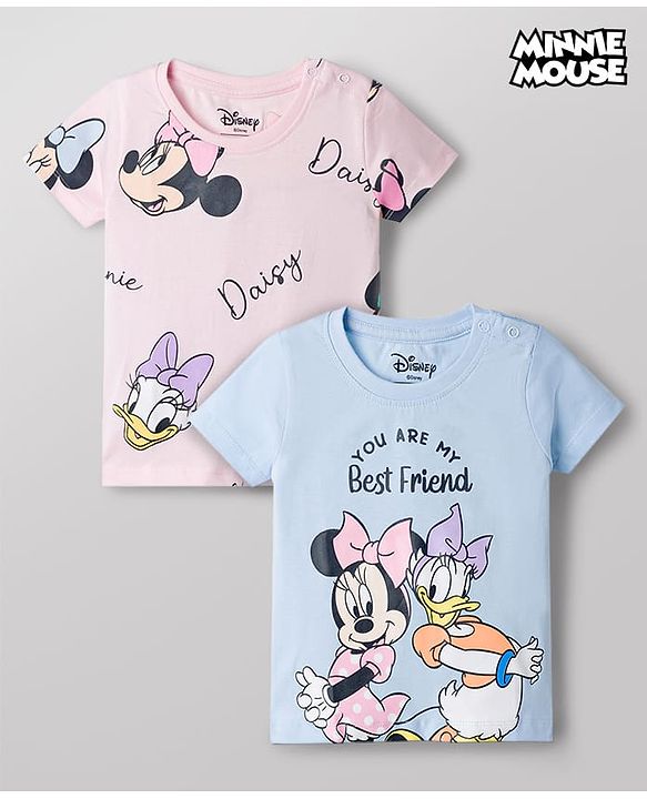 Babyhug Disney Cotton Knit T-Shirts Half Sleeve with Minnie and Friends Graphic Multi Color 3-6 Months Pack of 2