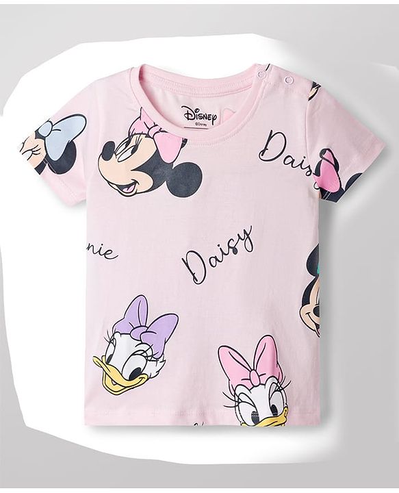 Babyhug Disney Cotton Knit T-Shirts Half Sleeve with Minnie and Friends Graphic Multi Color 3-6 Months Pack of 2