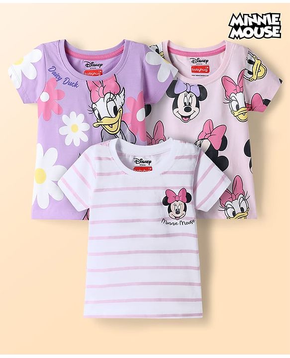 Babyhug Disney Single Jersey Knit Half Sleeves T-Shirts with Minnie & Friends Graphics Pack of 3 - Multicolor