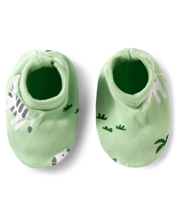 Babyhug 100% Cotton Knit Zebra Printed Cap Mittens & Booties Set Light Green - Diameter 16 cm