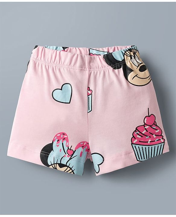 Babyhug Disney Single Jersey Knit Half Sleeves T-Shirt & Shorts Night Suit with Minnie Mouse Graphics - White