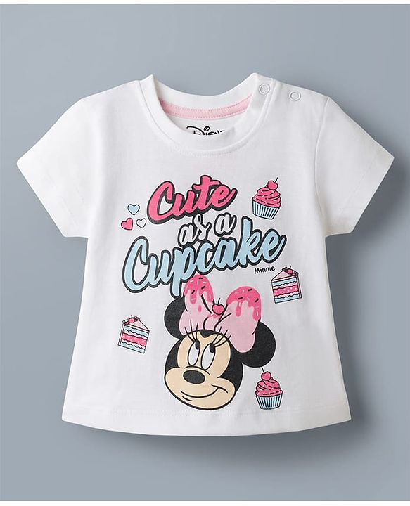 Babyhug Disney Single Jersey Knit Half Sleeves T-Shirt & Shorts Night Suit with Minnie Mouse Graphics - White