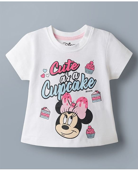 Babyhug Disney Single Jersey Knit Half Sleeves T-Shirt & Shorts Night Suit with Minnie Mouse Graphics - White
