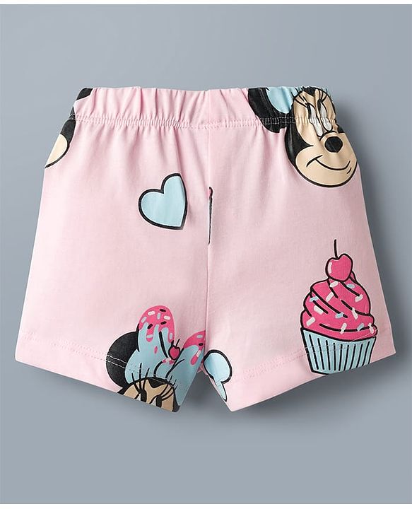 Babyhug Disney Single Jersey Knit Half Sleeves T-Shirt & Shorts Night Suit with Minnie Mouse Graphics - White