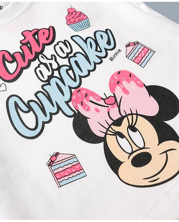 Babyhug Disney Single Jersey Knit Half Sleeves T-Shirt & Shorts Night Suit with Minnie Mouse Graphics - White