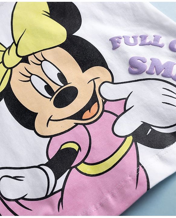 Babyhug Disney Single Jersey Knit Half Sleeves T-Shirt & Shorts Night Suit with Minnie Mouse Graphics - White