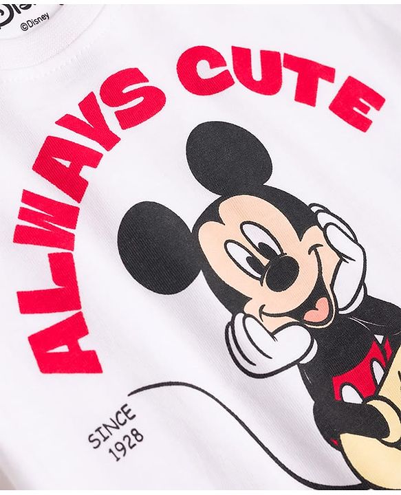 Babyhug Disney 100% Cotton Knit Half Sleeves T-Shirt & Pyjama Night Suit With Mickey Mouse Graphic - Multicolor