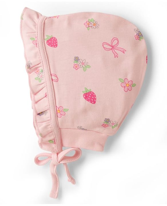 Babyhug 100% Cotton Knit Strawberry & Floral Printed Caps With Knot Pack Of 2 Multi Color - Diameter 16 cm