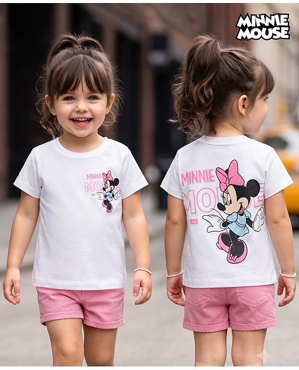 Babyhug Disney Single Jersey  Knit T-Shirt with Minnie Mouse Graphic Half Sleeves Round Neck White 12-18 Months