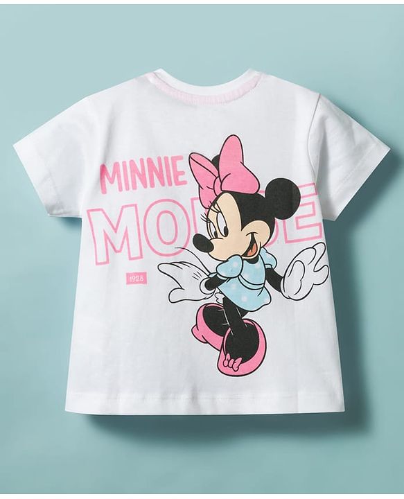 Babyhug Disney Single Jersey  Knit T-Shirt with Minnie Mouse Graphic Half Sleeves Round Neck White 12-18 Months