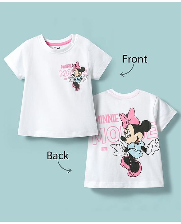 Babyhug Disney Single Jersey  Knit T-Shirt with Minnie Mouse Graphic Half Sleeves Round Neck White 12-18 Months