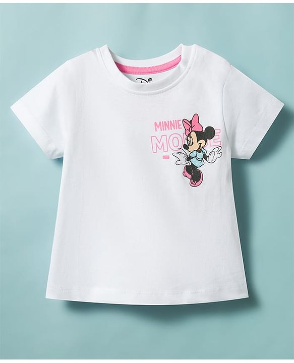 Babyhug Disney Single Jersey  Knit T-Shirt with Minnie Mouse Graphic Half Sleeves Round Neck White 12-18 Months
