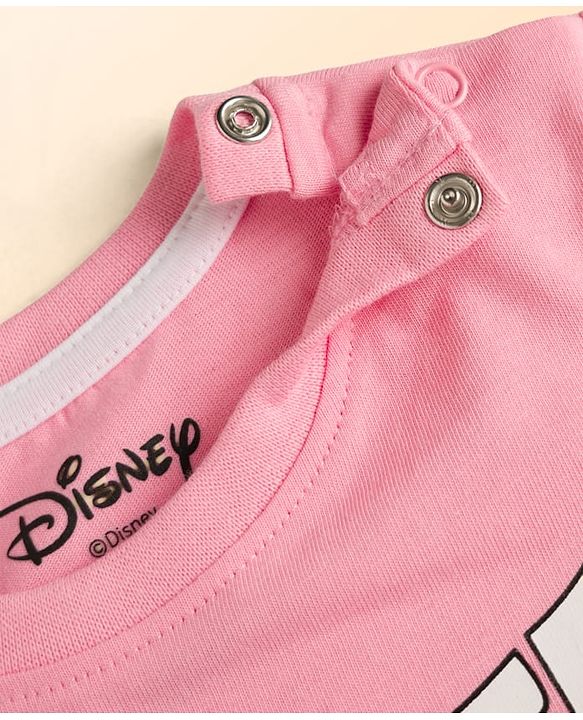 Babyhug Disney Single Jersey Knit Full Sleeves T-Shirt & Pyjama night Suit with Stitch Print - Pink