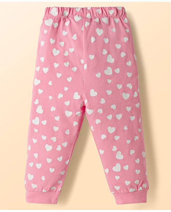 Babyhug Disney Single Jersey Knit Full Sleeves T-Shirt & Pyjama night Suit with Stitch Print - Pink