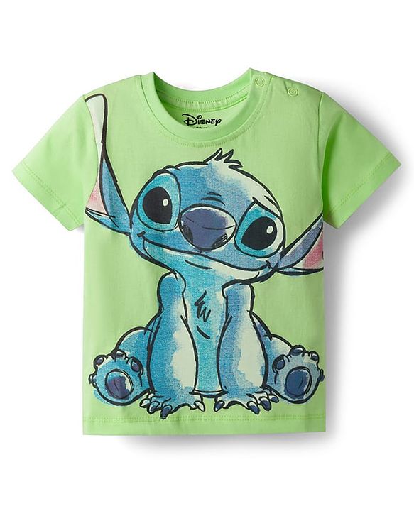 Babyhug Disney Single Jersey Knit Half Sleeves T-Shirt with Stitch Graphics - Green