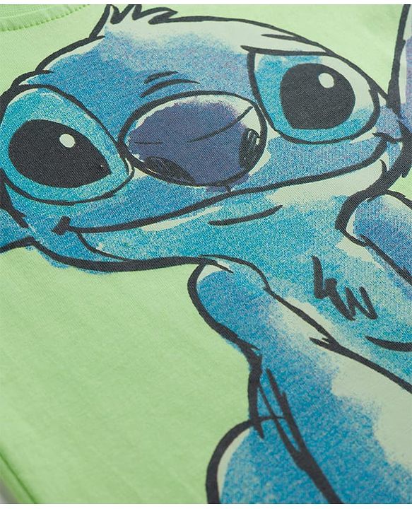 Babyhug Disney Single Jersey Knit Half Sleeves T-Shirt with Stitch Graphics - Green