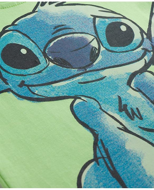 Babyhug Disney Single Jersey Knit Half Sleeves T-Shirt with Stitch Graphics - Green