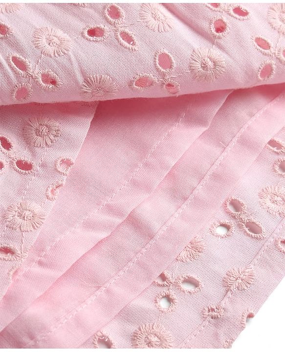 Babyhug Schiffili 100% Cotton Woven Sleeveless Flared One Peice Frock With Floral Detailing & Embroidery - Pink