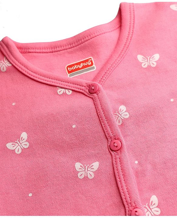 Babyhug 100% Cotton Interlock Knit Antibacterial Half Sleeves Jhablas With Floral Bow & Butterfly Print - Multicolor