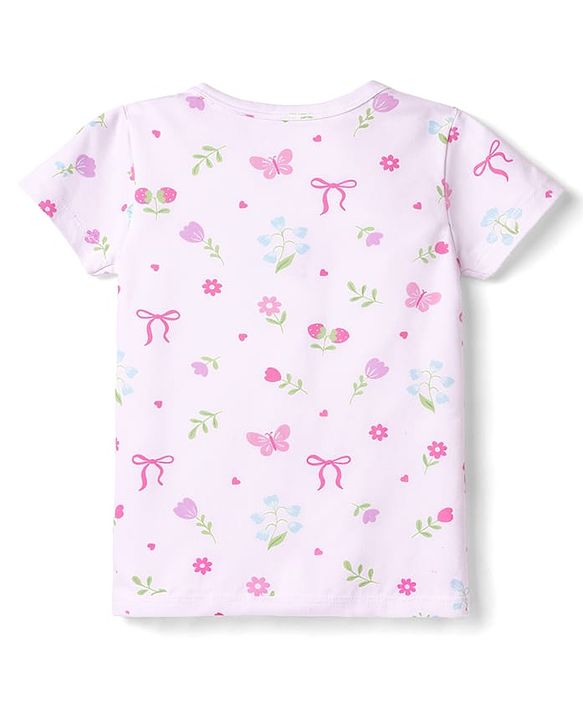 Babyhug 100% Cotton Interlock Knit Antibacterial Half Sleeves Jhablas With Floral Bow & Butterfly Print - Multicolor