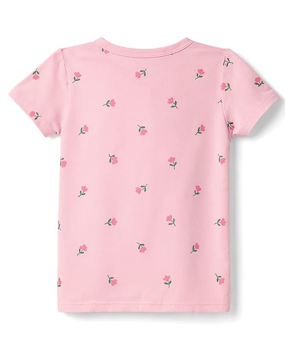 Babyhug 100% Cotton Interlock Knit Antibacterial Half Sleeves Jhablas With Floral Bow & Butterfly Print - Multicolor