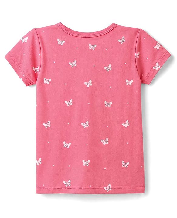 Babyhug 100% Cotton Interlock Knit Antibacterial Half Sleeves Jhablas With Floral Bow & Butterfly Print - Multicolor