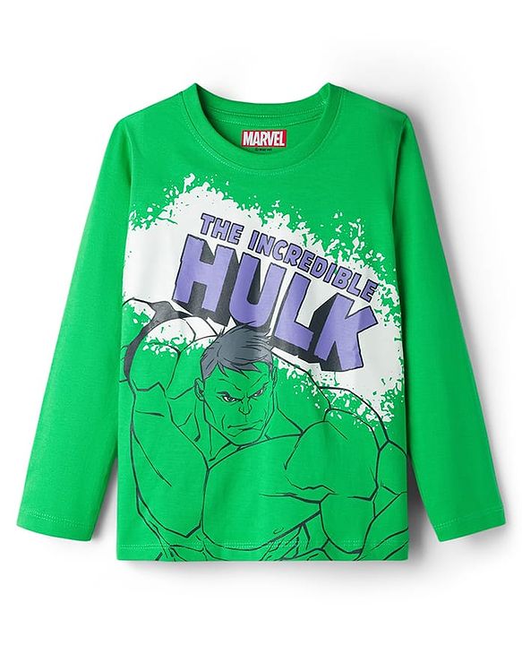 Babyhug Disney 100% Cotton Knit Full Sleeves T-Shirt & Pyjama Night Suit With Hulk Graphic - Green & Purple