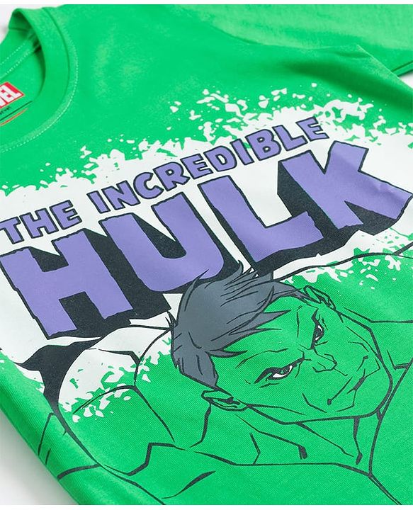 Babyhug Disney 100% Cotton Knit Full Sleeves T-Shirt & Pyjama Night Suit With Hulk Graphic - Green & Purple