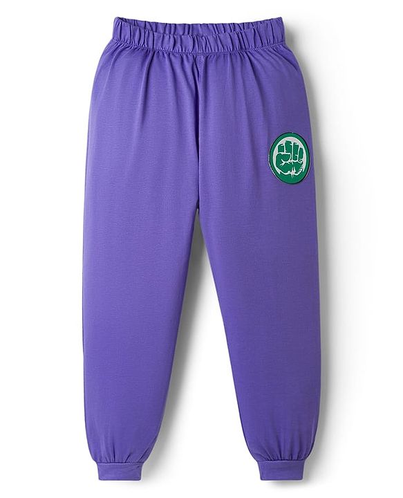 Babyhug Disney 100% Cotton Knit Full Sleeves T-Shirt & Pyjama Night Suit With Hulk Graphic - Green & Purple