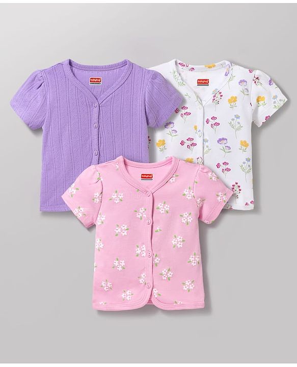 Babyhug 100% Cotton Knit Half Sleeves Jhablas with Floral Print Pack of 3 - Multicolor