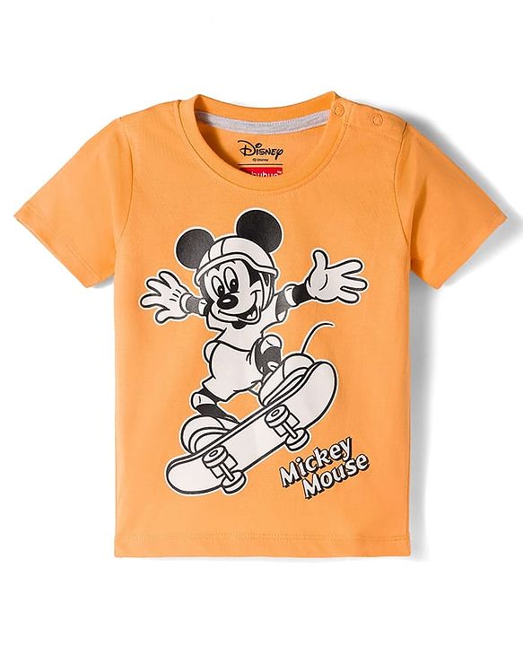 Babyhug Disney Single Jersey Knit Half Sleeves T-Shirt & Shorts Set With Mickey Mouse Graphics - Multicolor