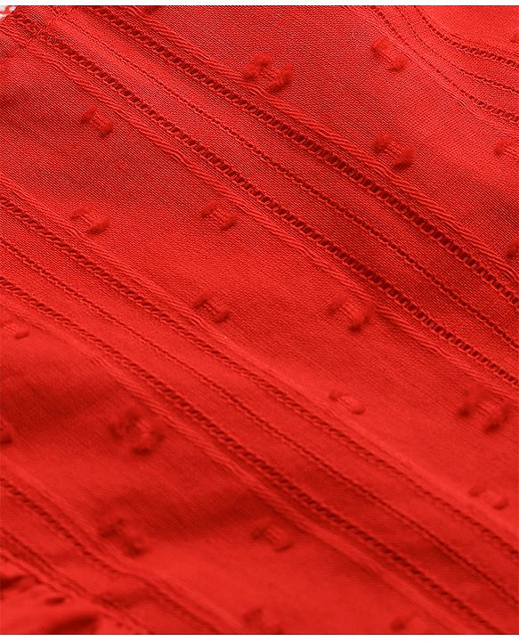Babyhug Cotton Woven One Piece Frocks Frill Sleeves Round Neck Red 3-6 Months