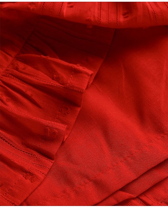 Babyhug Cotton Woven One Piece Frocks Frill Sleeves Round Neck Red 3-6 Months