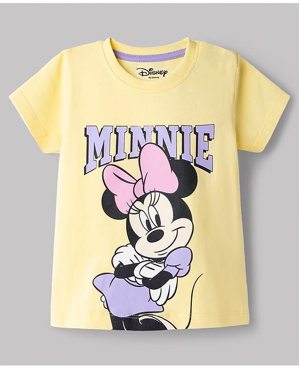Babyhug Disney Single Jersey Knit Half Sleeves T-Shirt & Shorts Set with Minnie Mouse Graphics - Yellow