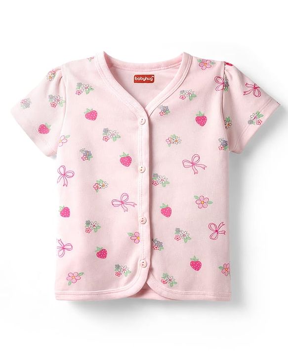 Babyhug 100% Cotton Interlock Knit Antibacterial Half Sleeves Jhablas With Floral & Strawberry Print Pack of 3 - Multicolor