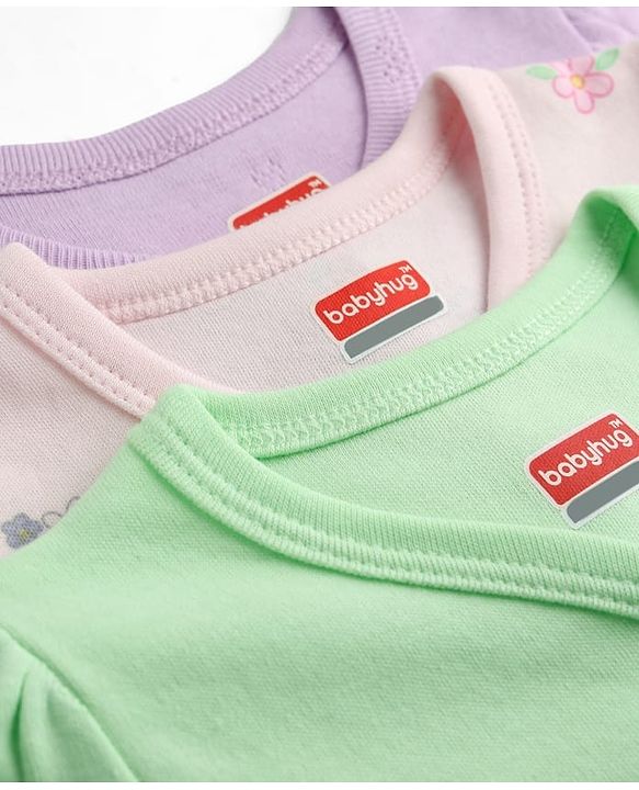 Babyhug 100% Cotton Interlock Knit Antibacterial Half Sleeves Jhablas With Floral & Strawberry Print Pack of 3 - Multicolor