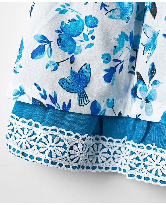 Babyhug Cotton Woven One Piece Dresses Frill Sleeves Floral Print White 6-9 Months
