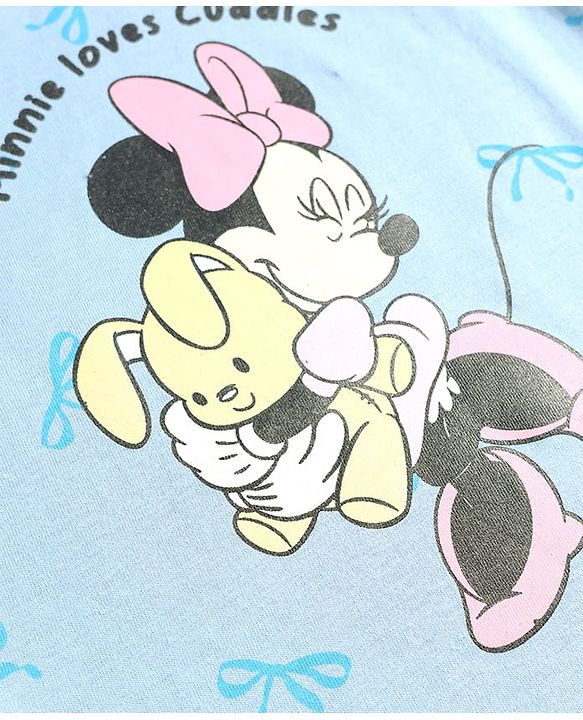 Babyhug Disney 100% Cotton Knit Half Sleeves T-Shirt & Shorts Night Suit With Minnie Mouse Graphic - Light Blue
