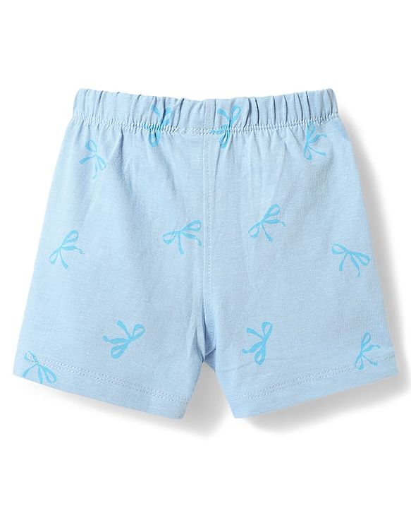 Babyhug Disney 100% Cotton Knit Half Sleeves T-Shirt & Shorts Night Suit With Minnie Mouse Graphic - Light Blue