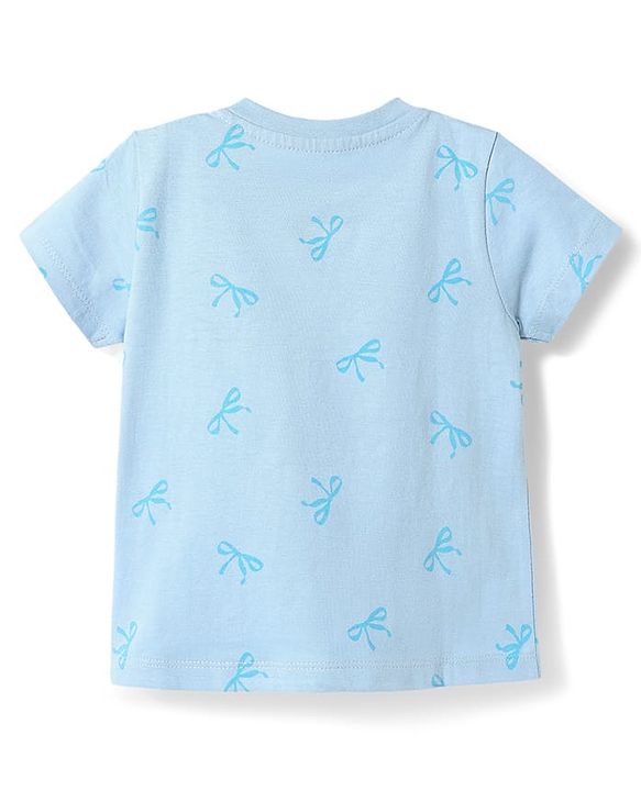 Babyhug Disney 100% Cotton Knit Half Sleeves T-Shirt & Shorts Night Suit With Minnie Mouse Graphic - Light Blue