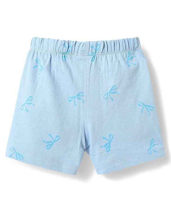 Babyhug Disney 100% Cotton Knit Half Sleeves T-Shirt & Shorts Night Suit With Minnie Mouse Graphic - Light Blue