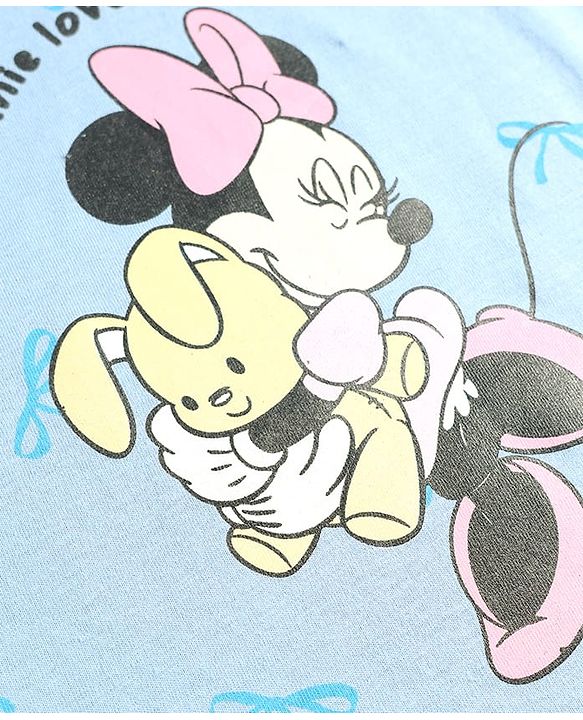 Babyhug Disney 100% Cotton Knit Half Sleeves T-Shirt & Shorts Night Suit With Minnie Mouse Graphic - Light Blue