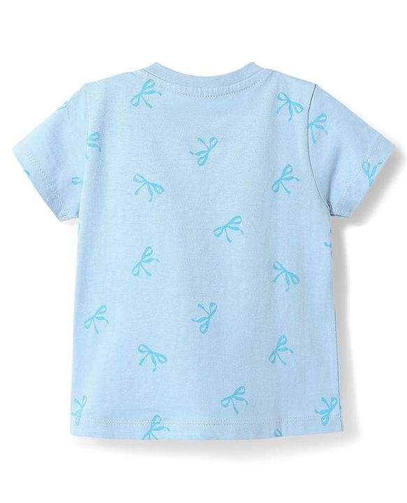 Babyhug Disney 100% Cotton Knit Half Sleeves T-Shirt & Shorts Night Suit With Minnie Mouse Graphic - Light Blue