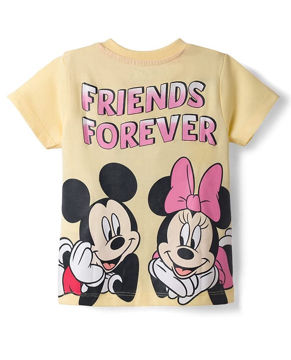 Babyhug Disney Single Jersey Knit Half Sleeves T-shirt & Denim Shorts With Minnie Mouse Graphic - Yellow