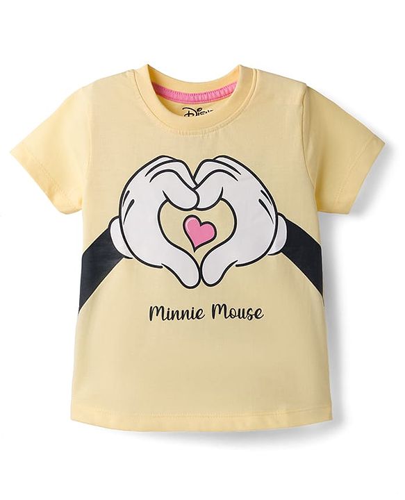 Babyhug Disney Single Jersey Knit Half Sleeves T-shirt & Denim Shorts With Minnie Mouse Graphic - Yellow