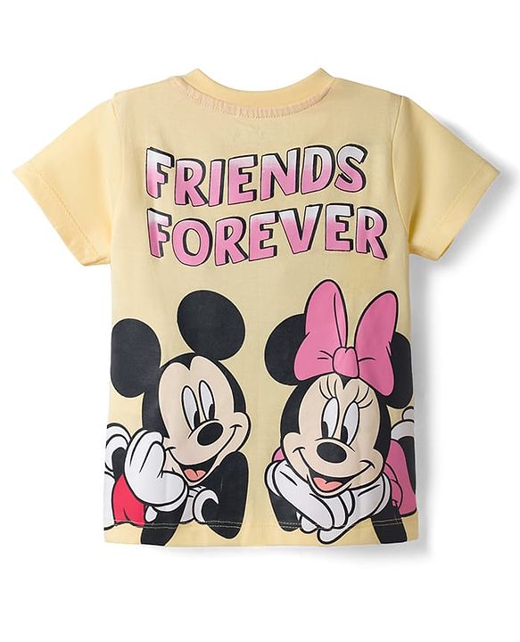 Babyhug Disney Single Jersey Knit Half Sleeves T-shirt & Denim Shorts With Minnie Mouse Graphic - Yellow