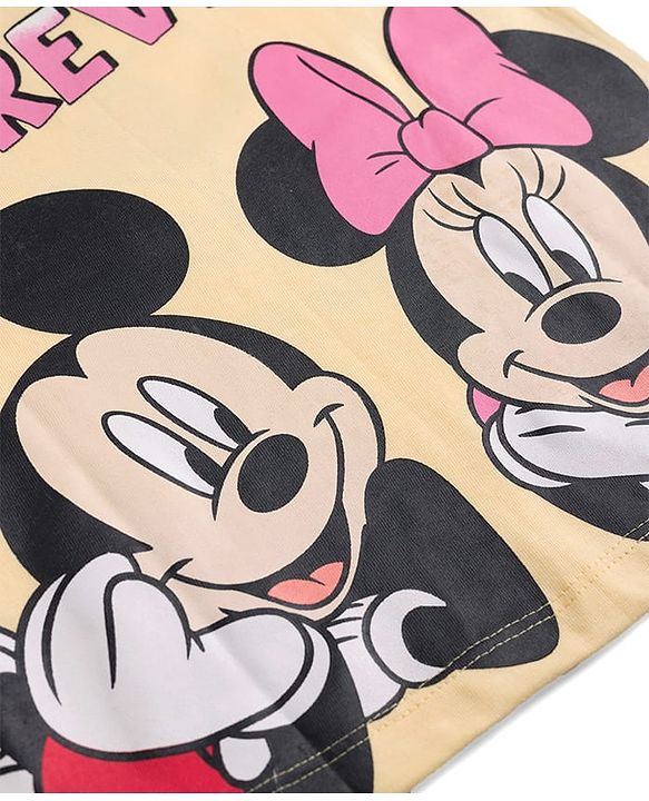 Babyhug Disney Single Jersey Knit Half Sleeves T-shirt & Denim Shorts With Minnie Mouse Graphic - Yellow